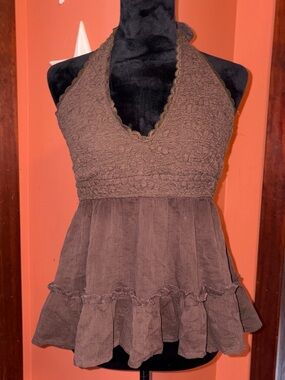 Madden Girl Brown Halter Peplum Camisole Top